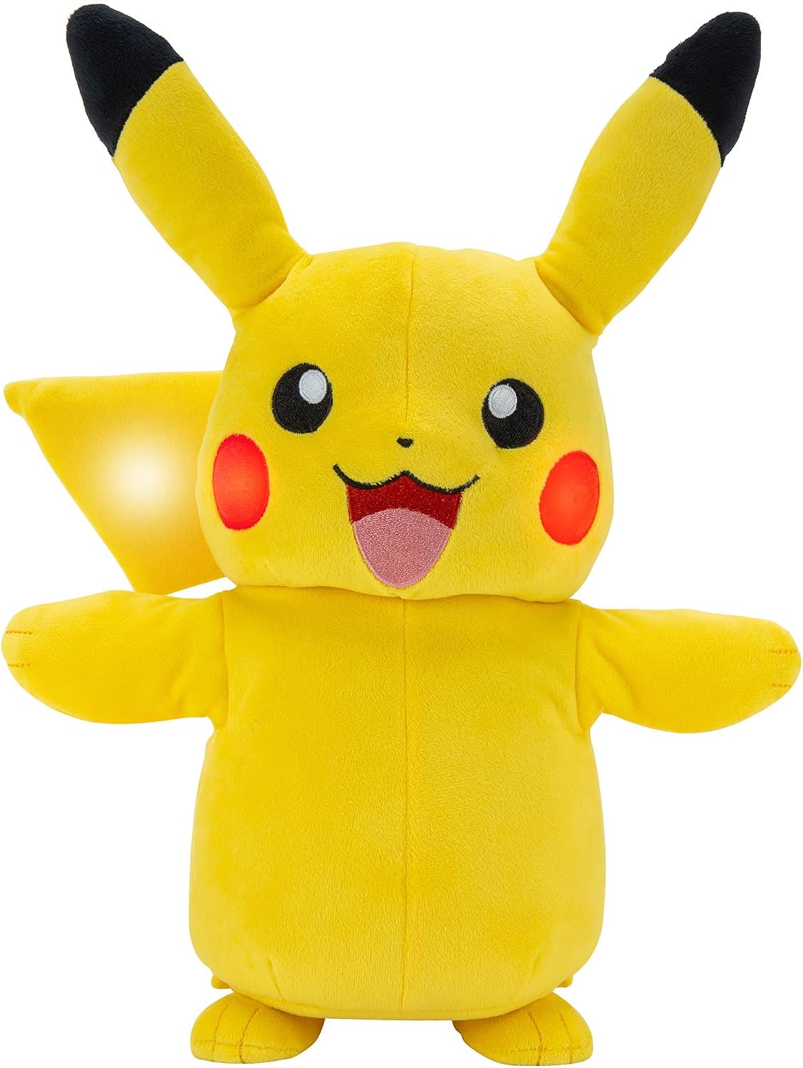 Peluche Pikachu Electric Charge de frente con mejillas y cola encendidas