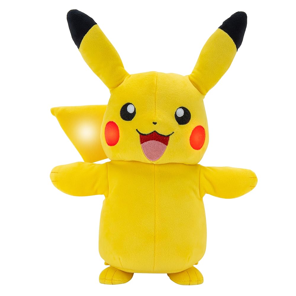 Pikachu Electric Charge con los brazos abiertos y cola iluminada