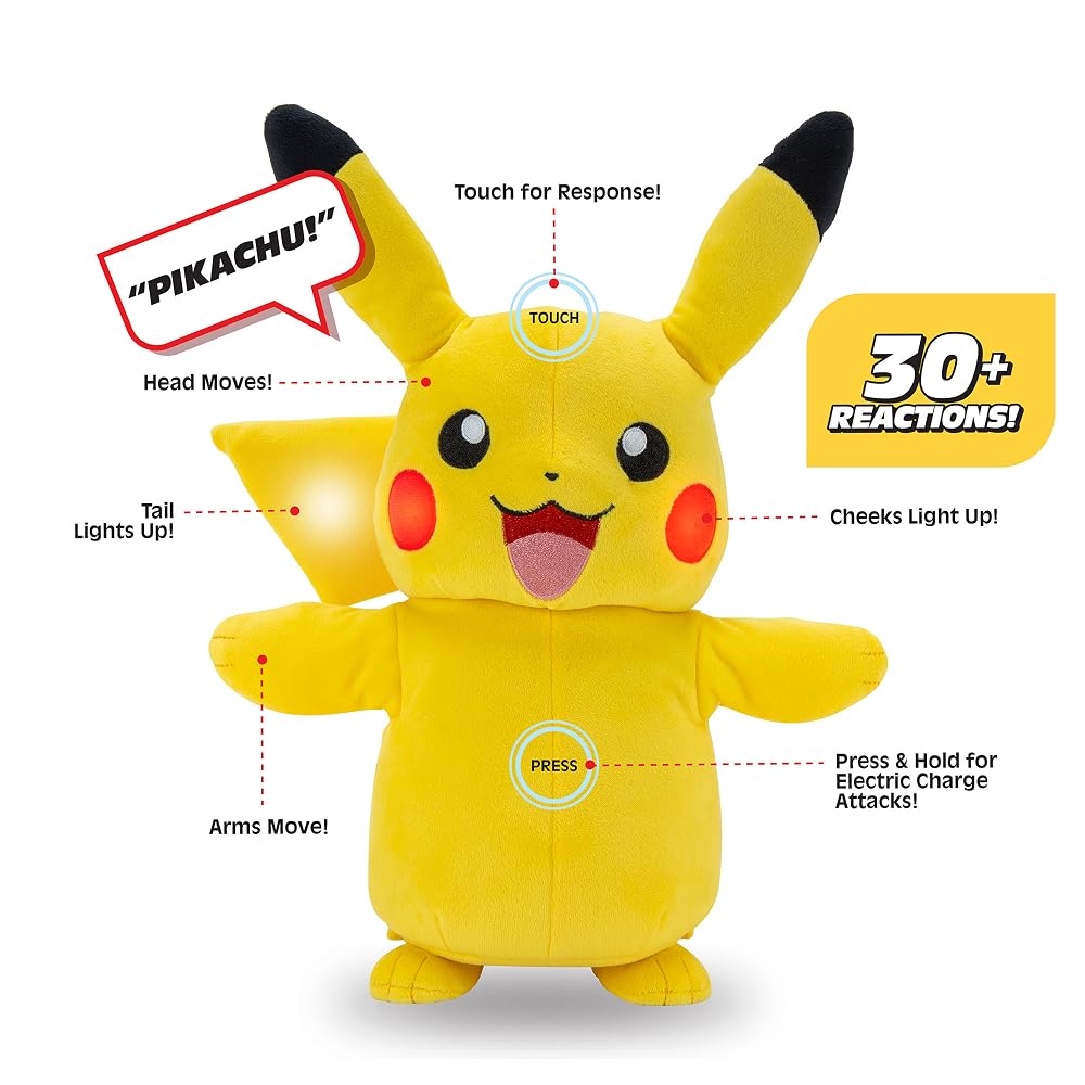 Funciones del Pikachu interactivo: cabeza y brazos móviles, mejillas y cola con luz