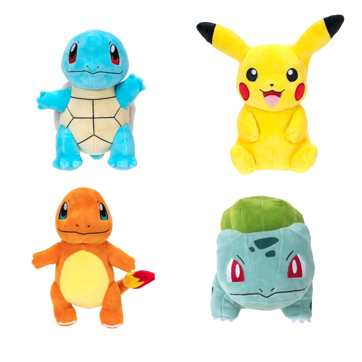 Peluches Pokémon Kanto de 20 cm: Squirtle, Pikachu, Charmander y Bulbasaur
