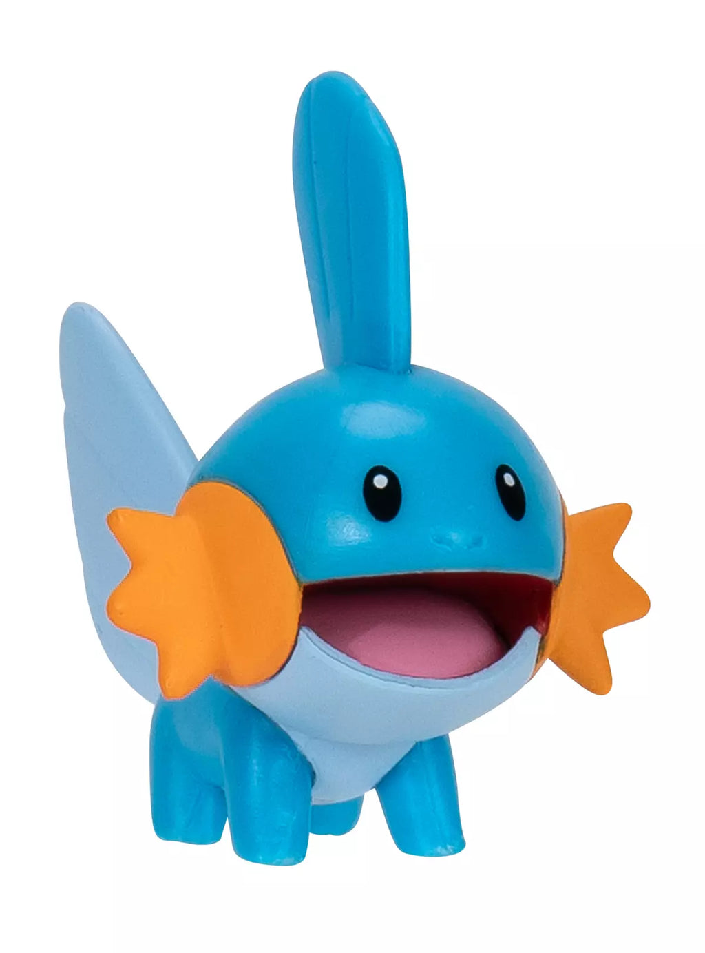 Figura de Mudkip azul con aletas naranjas y boca abierta