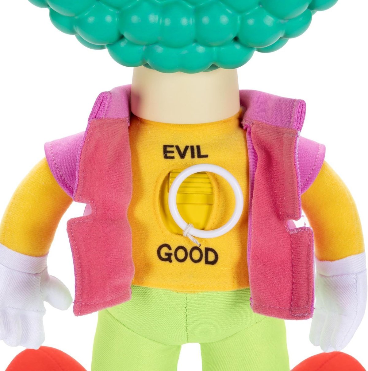 Interruptor Evil y Good en la espalda del muñeco parlante Krusty