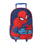 Mochila con ruedas Spider-Man azul y roja, vista frontal con manilla extendida