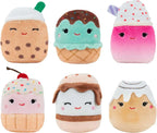 Seis mini Squishmallows con forma de postres: galleta, helados y cupcakes