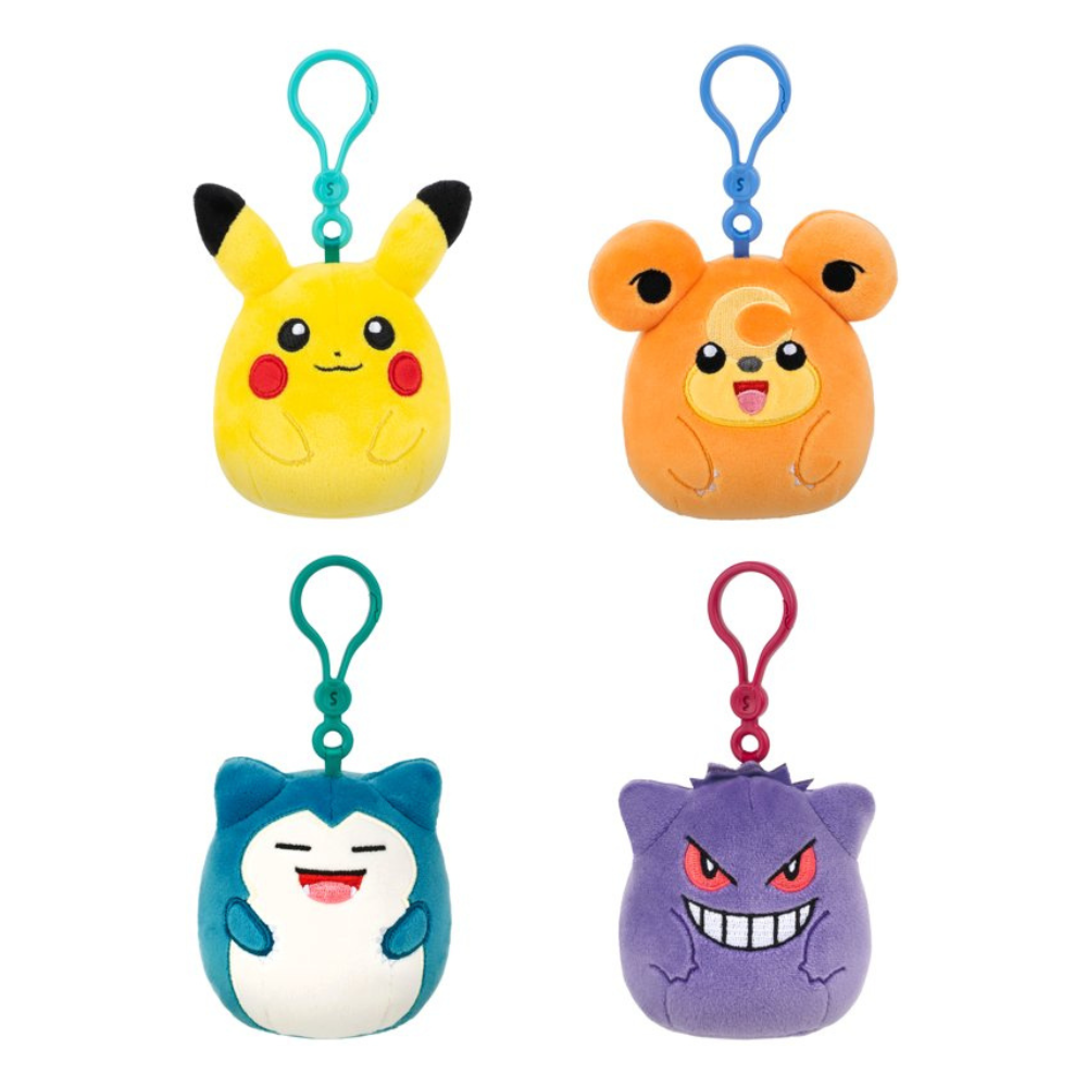 Surtido de peluches Squishmallows Pokémon con clip: Pikachu, Teddiursa, Snorlax y Gengar