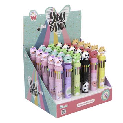 Exhibidor de bolígrafos multicolor You & Me de Wero con figuras de animalitos