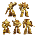 Cinco figuras Transformers Blokees doradas de la edición The Golden Lagoon