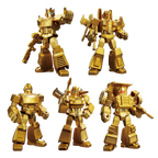 Cinco figuras Transformers Blokees doradas de la edición The Golden Lagoon