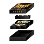 Caja negra con dorado de Blokees Transformers 2024 Yearly Version y sus bandejas
