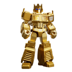 Figura dorada de Optimus Prime de Blokees con ojos azules iluminados