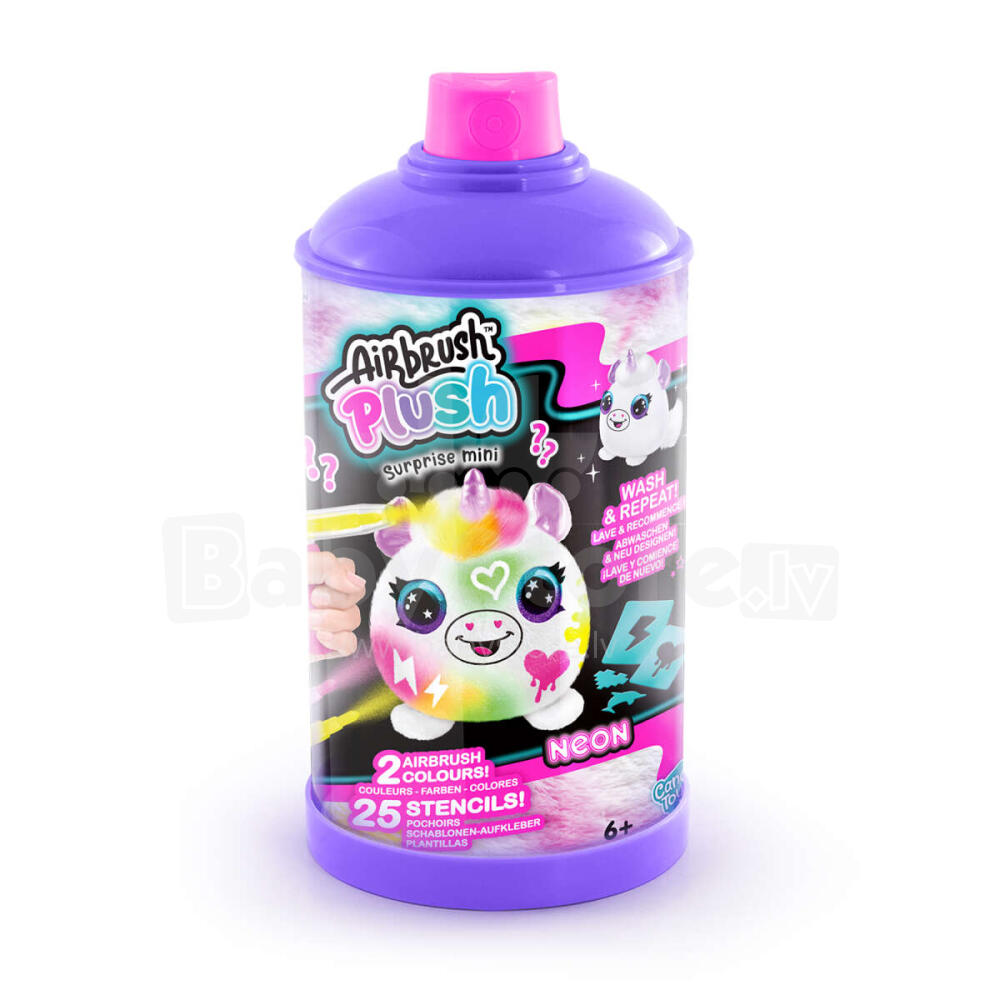Tarro morado Airbrush Plush Mini Mystery Neon con 2 colores y 25 plantillas