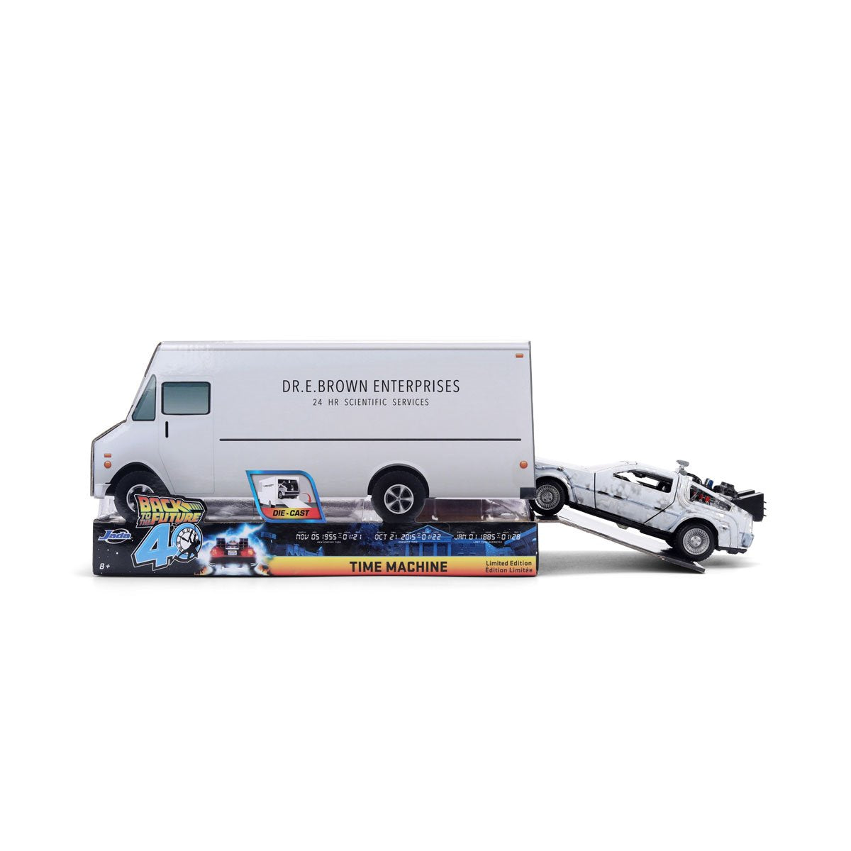 Caja camión de Doc Brown con el DeLorean saliendo por detrás