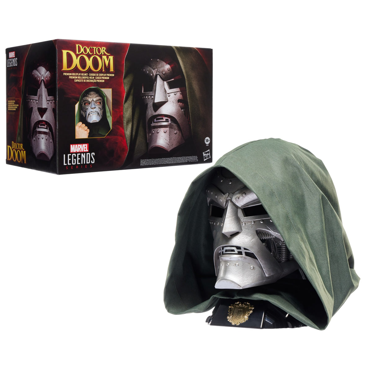 Casco Doctor Doom Marvel Legends junto a su caja