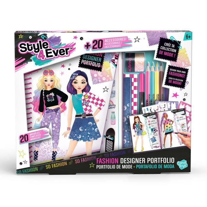 Caja Fashion Designer Portfolio Style 4 Ever de Canal Toys con más de 20 accesorios