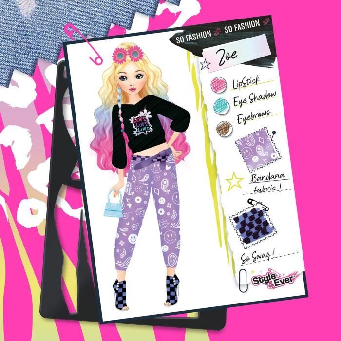 Figura de moda decorada con telas y plantillas del set Style 4 Ever
