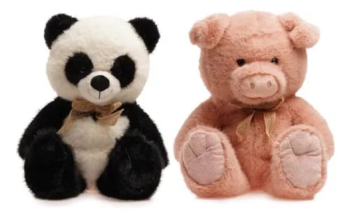 Peluche Chancho y Panda de Pelo Largo 30 cm Surtido – vista 1