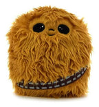 Peluche Chewbacca Star Wars versión cute con ojos grandes, vista frontal
