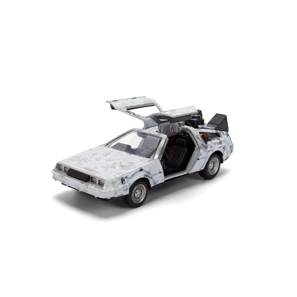 DeLorean Time Machine escarchado con puertas abiertas