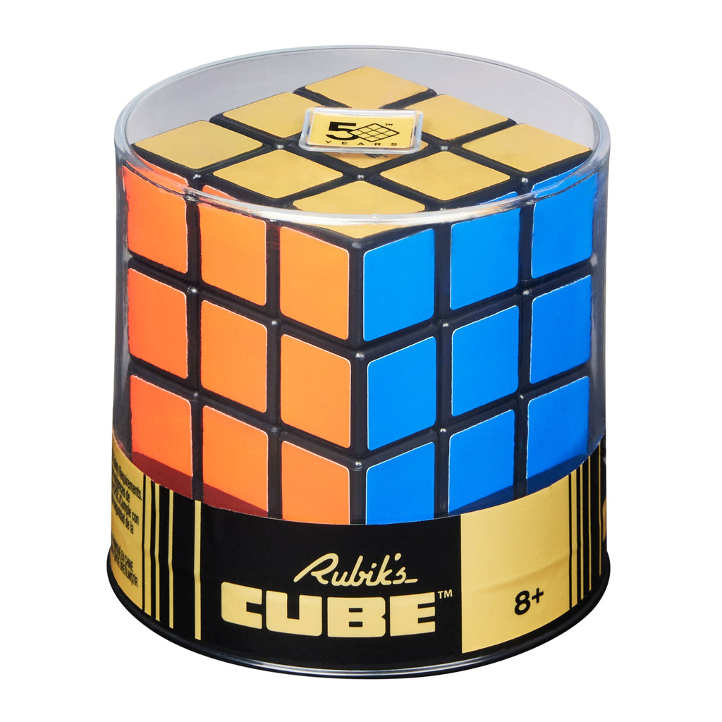 Cubo Rubik's Retro 50 aniversario dentro de su estuche cilíndrico