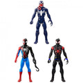 Surtido de figuras Spider-Man Venomversus Titan Hero: Venom, Spider-Man con traje simbionte y Miles Morales