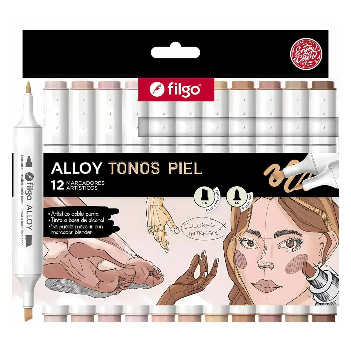 Filgo Alloy Marcadores al Alcohol Doble Punta Estuche 12 Tonos Piel – vista 1