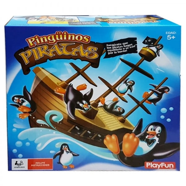 Empaque del juego de habilidad Pingüinos Piratas PlayFun, vista en ángulo