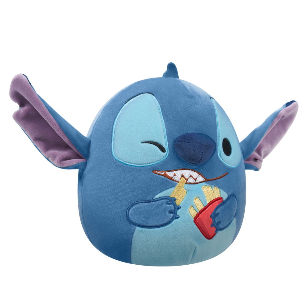Stitch Squishmallows sin etiqueta sosteniendo sus papas fritas