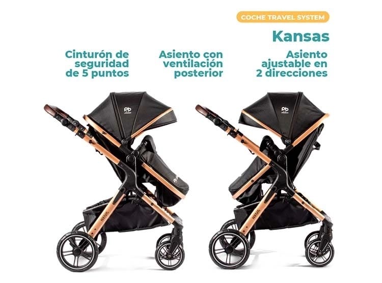 Pikaboo Kansas Coche Travel System Negro con Silla Nido – vista 2