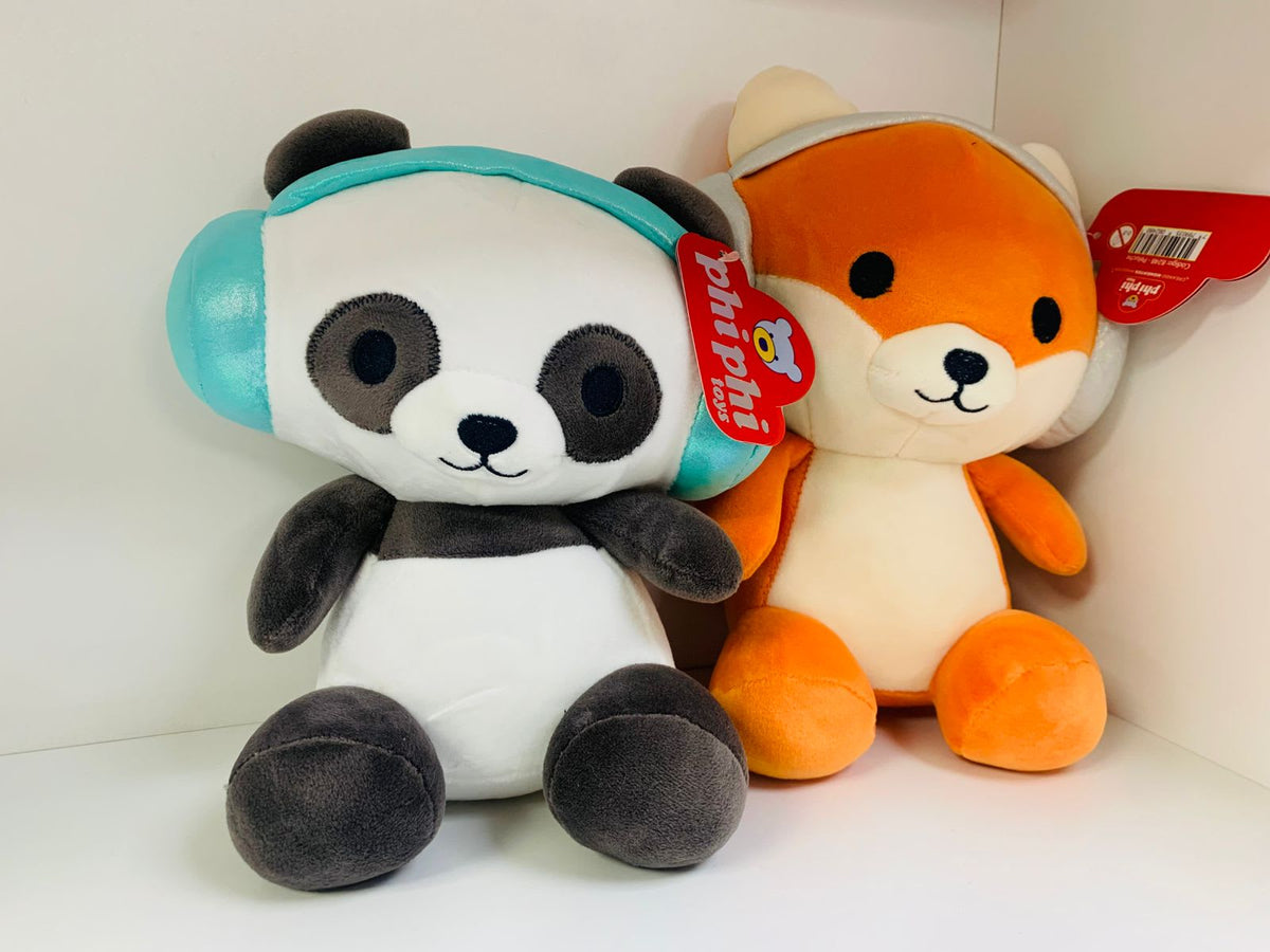 Animales Sentados con Auriculares Zorro o Panda 23 cm – vista 1