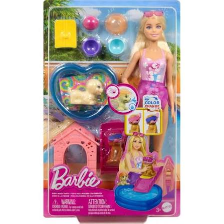 Barbie Fiesta en la Piscina con Perritos Set de Juego – vista 1