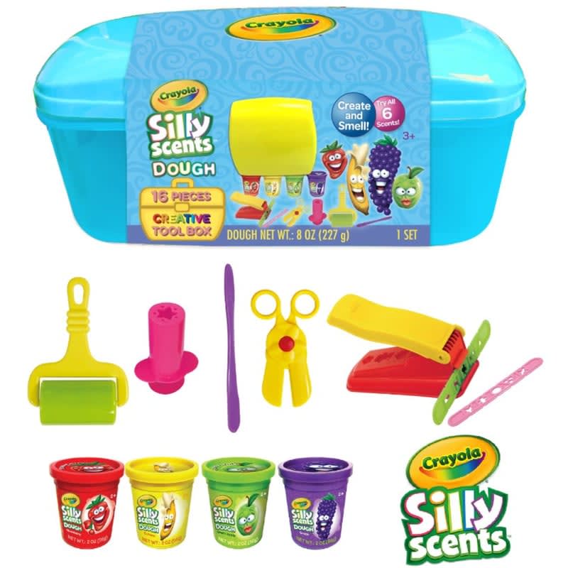 Set Crayola Silly Scents Creative Tool Box con caja, herramientas y 4 potes de masa