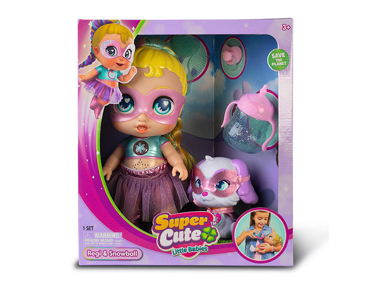 Muñeca Super Cute Regi y su mascota Snowball en su caja original con biberón