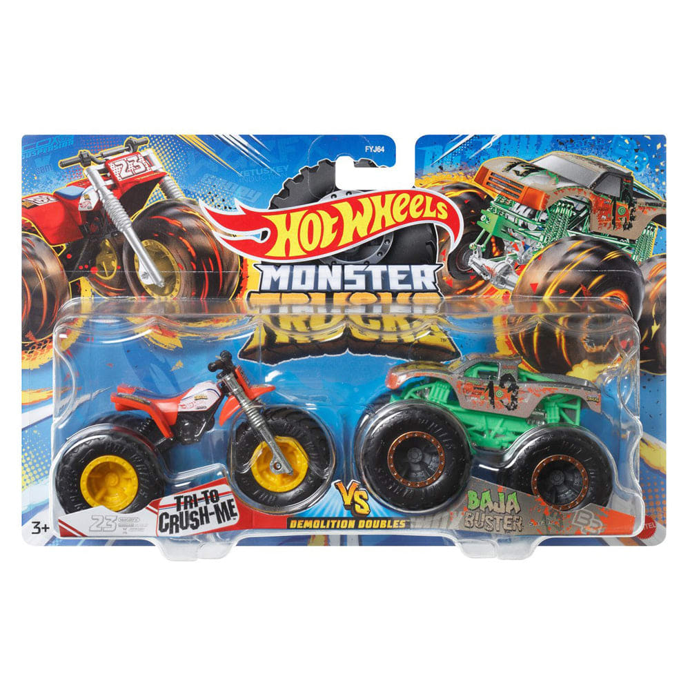 Hot Wheels Monster Trucks Tri To Crush Me vs Baja Buster Pack de 2 – vista 1