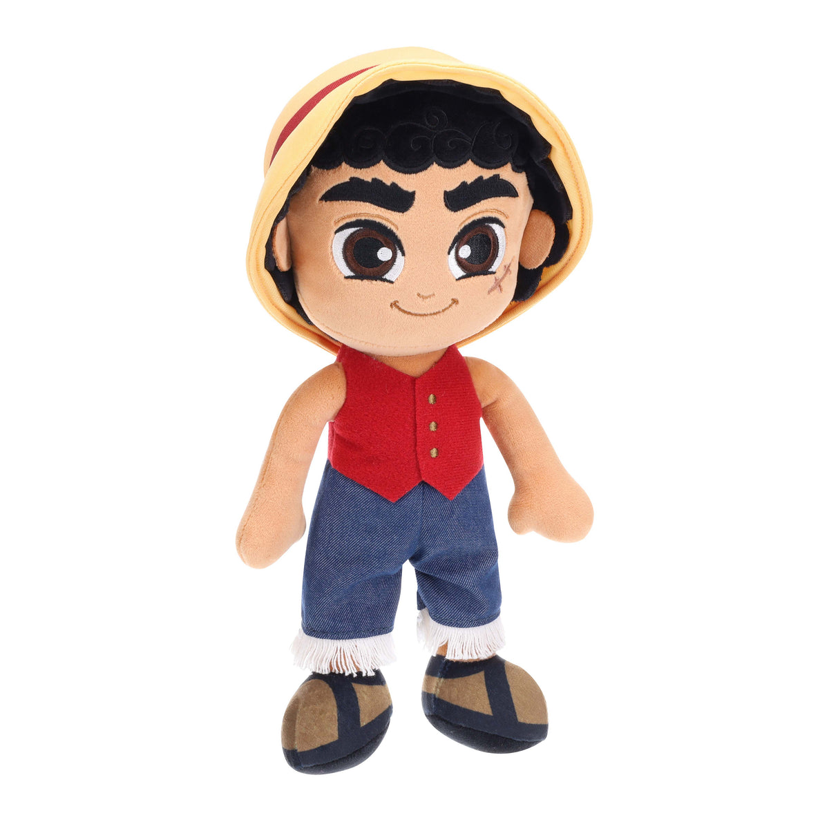 Peluche Luffy One Piece con sombrero de paja vista en diagonal
