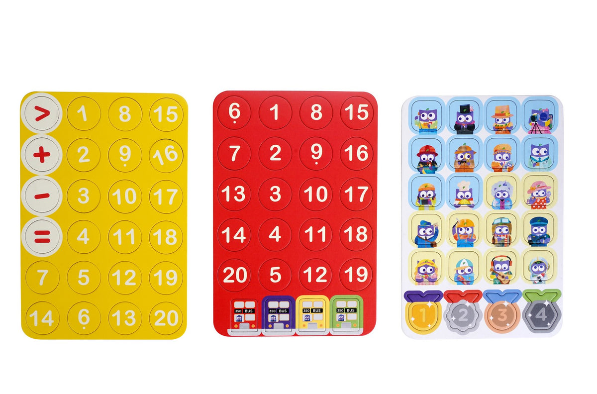 Placas magnéticas con números, signos y personajes del juego