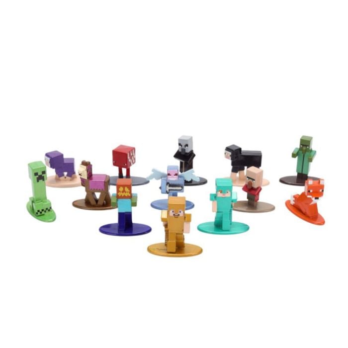 Colección de minifiguras de metal Minecraft Nano Metalfigs con base de color