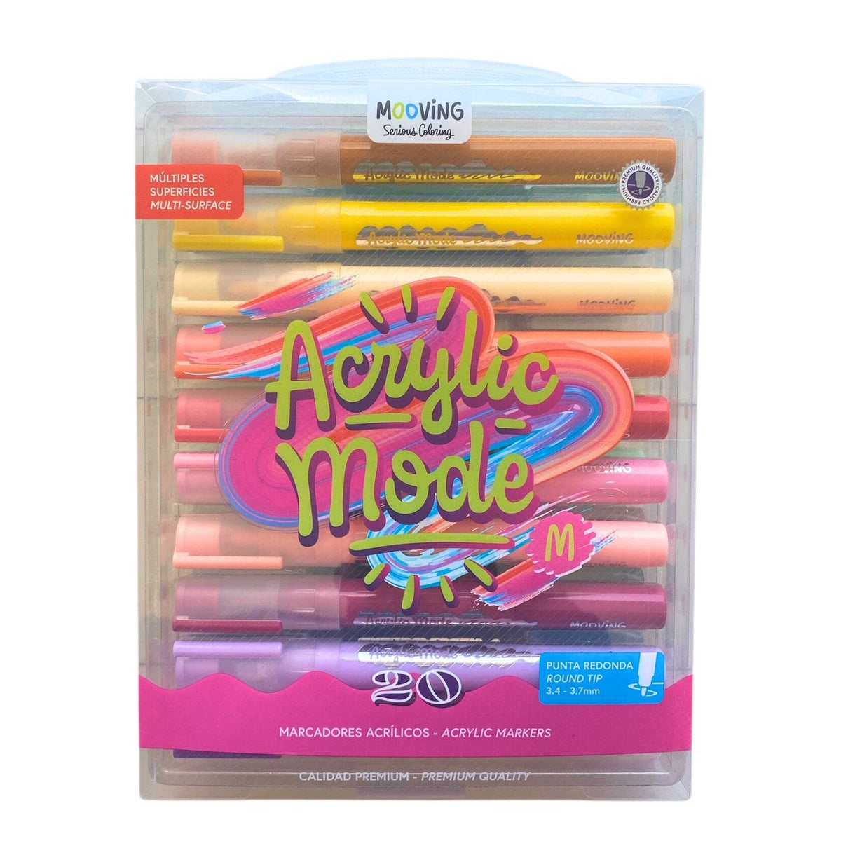 Estuche Mooving Acrylic Mode con 20 marcadores acrílicos de punta redonda
