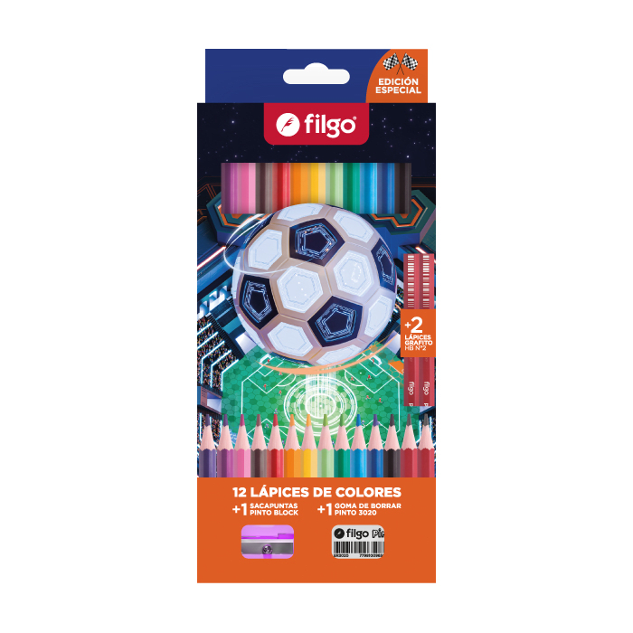 Filgo Pinto Boy Set 12 Lápices de Colores de Resina con Grafitos, Goma y Sacapuntas – vista 1