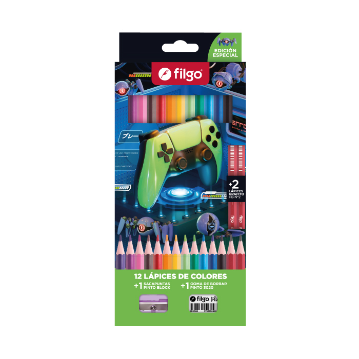 Filgo Pinto Boy Set 12 Lápices de Colores de Resina con Grafitos, Goma y Sacapuntas – vista 2