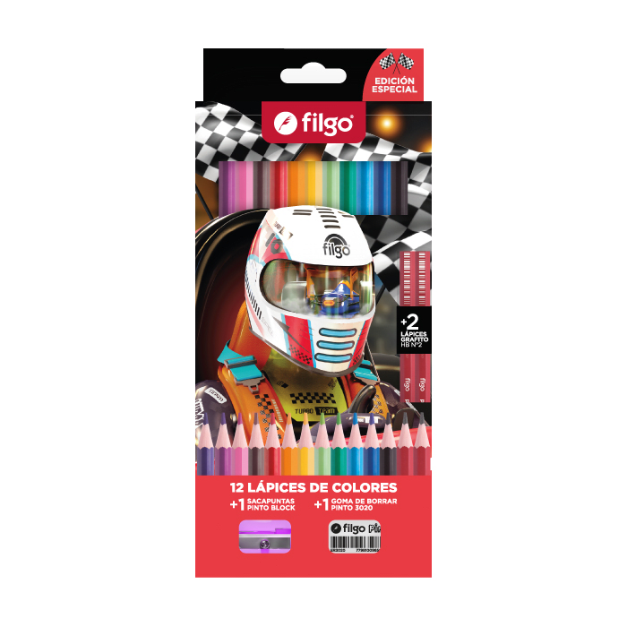 Filgo Pinto Boy Set 12 Lápices de Colores de Resina con Grafitos, Goma y Sacapuntas – vista 3