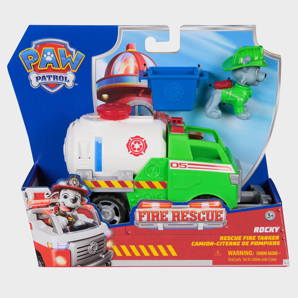 Paw Patrol Fire Rescue Camión Cisterna de Rocky con Figura – Spin Master