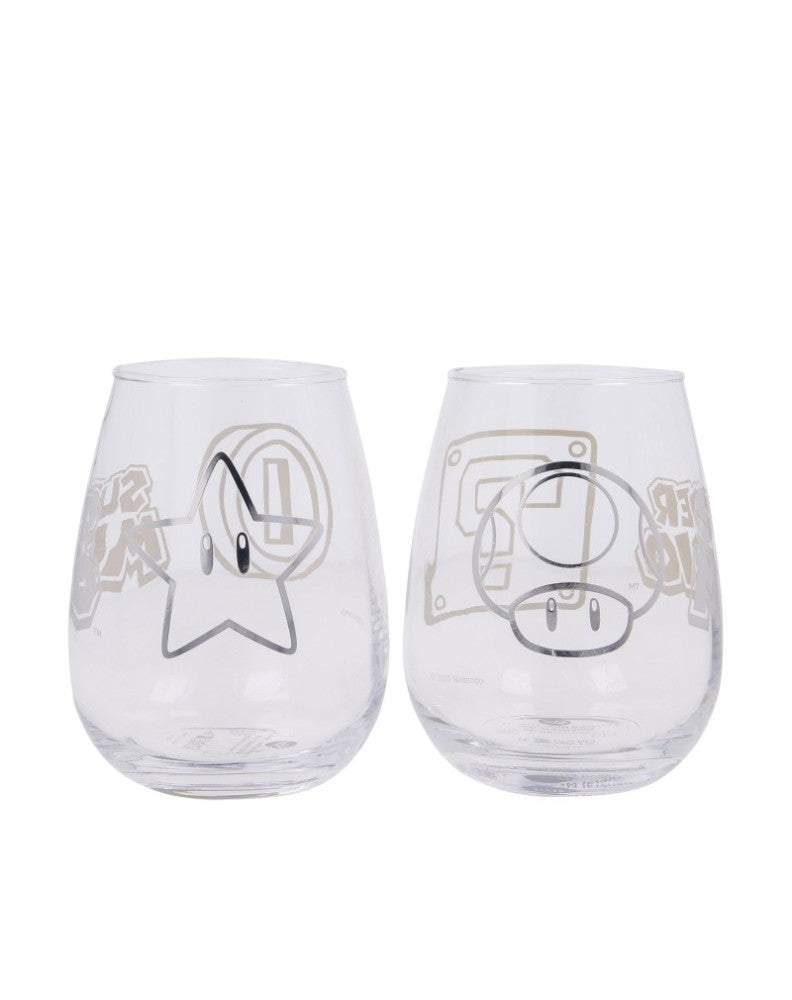 Dos vasos de cristal Super Mario de 510 ml con estrella y champiñón grabados