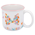 Tazón de cerámica blanco Minnie con moño geométrico de colores y borde rosado