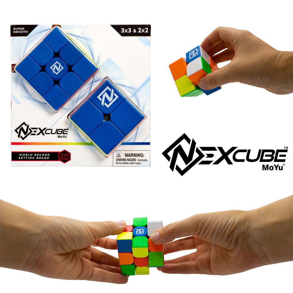 Cubos NexCube 3x3 y 2x2 en uso junto a su caja