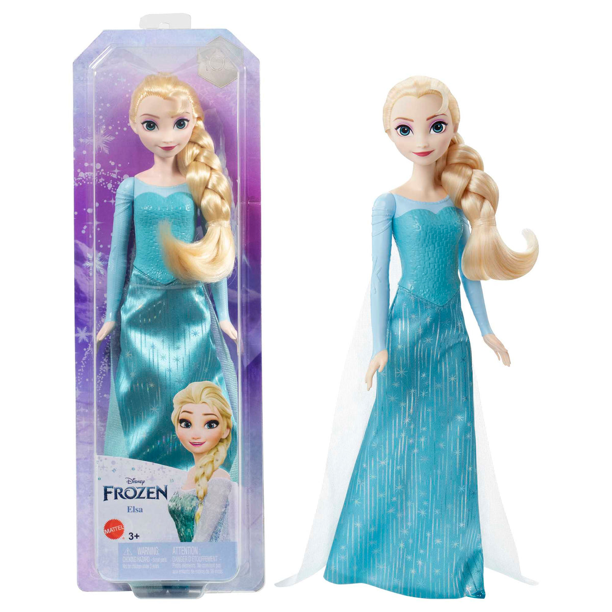 Muñeca Elsa con vestido turquesa de Frozen y su caja