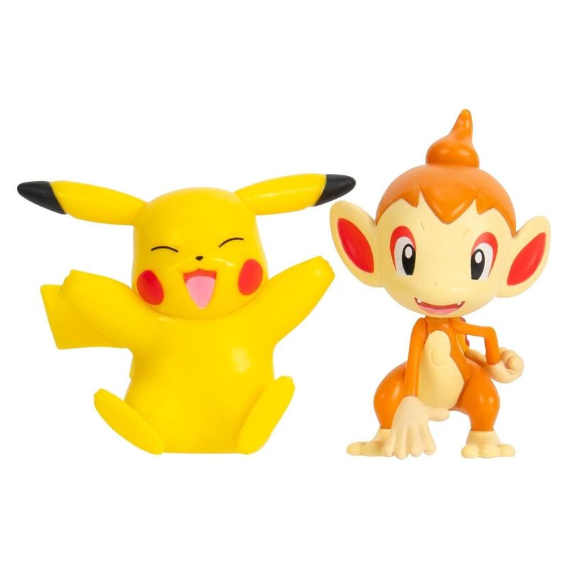 Figuras Pokémon de Pikachu y Chimchar fuera del empaque